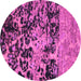 Round Machine Washable Abstract Pink Modern Rug, wshabs4987pnk