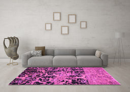 Machine Washable Abstract Pink Modern Rug in a Living Room, wshabs4987pnk