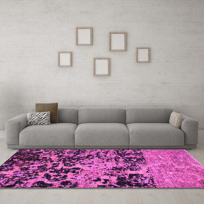 Machine Washable Abstract Pink Modern Rug in a Living Room, wshabs4987pnk