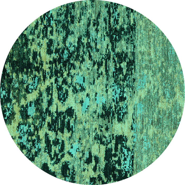 Round Machine Washable Abstract Turquoise Modern Area Rugs, wshabs4987turq