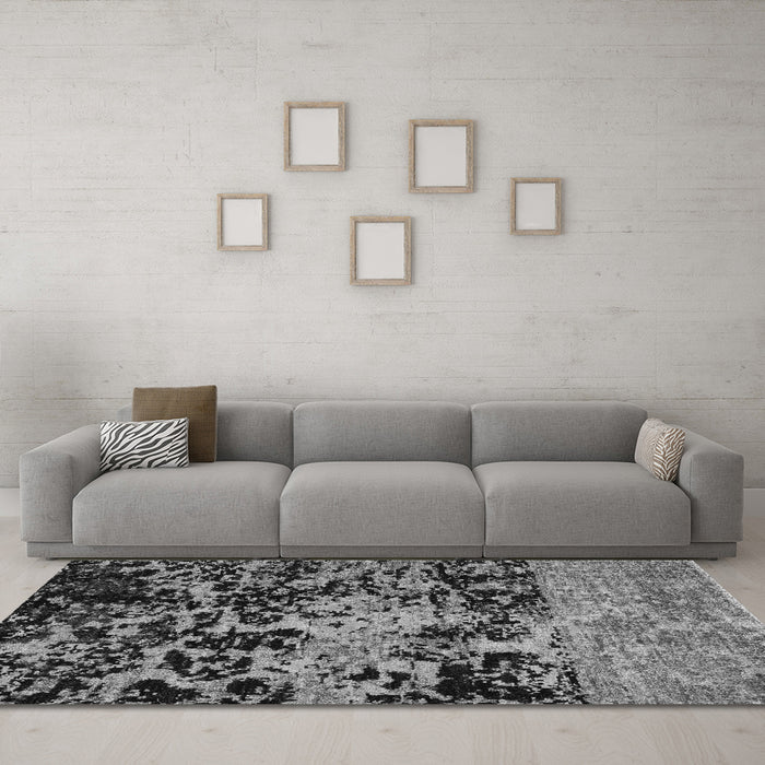 Machine Washable Abstract Gray Modern Rug in a Living Room,, wshabs4987gry