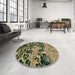 Round Abstract Army Green Modern Rug in a Office, abs4987