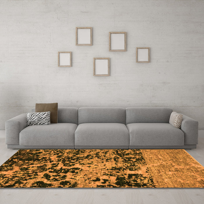Machine Washable Abstract Orange Modern Area Rugs in a Living Room, wshabs4987org