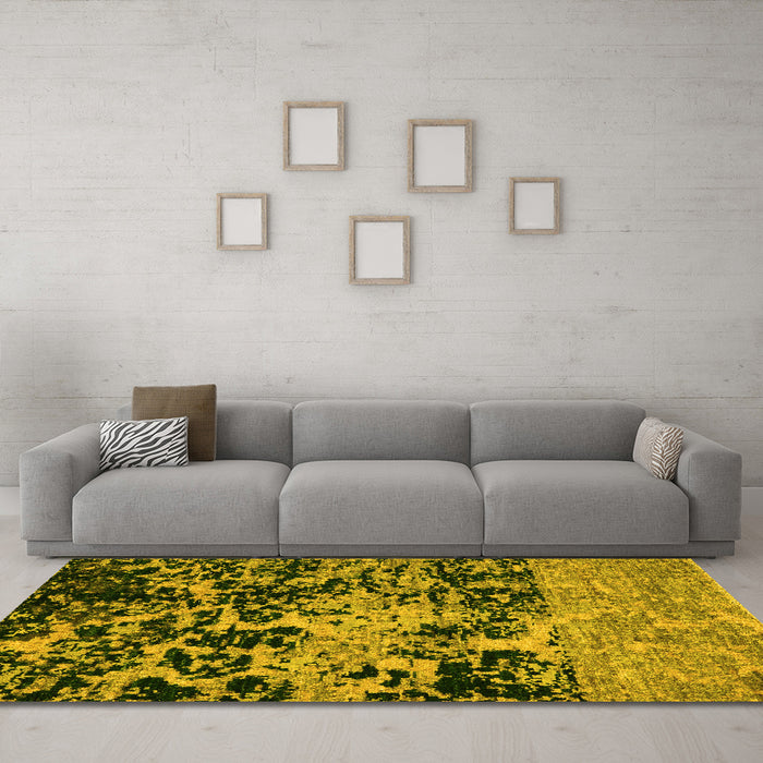 Machine Washable Abstract Yellow Modern Rug in a Living Room, wshabs4987yw