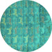 Round Machine Washable Abstract Turquoise Modern Area Rugs, wshabs4988turq