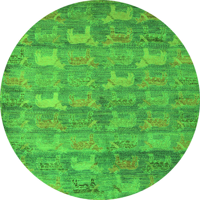 Round Machine Washable Abstract Green Modern Area Rugs, wshabs4988grn