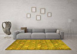 Machine Washable Abstract Yellow Modern Rug in a Living Room, wshabs4988yw