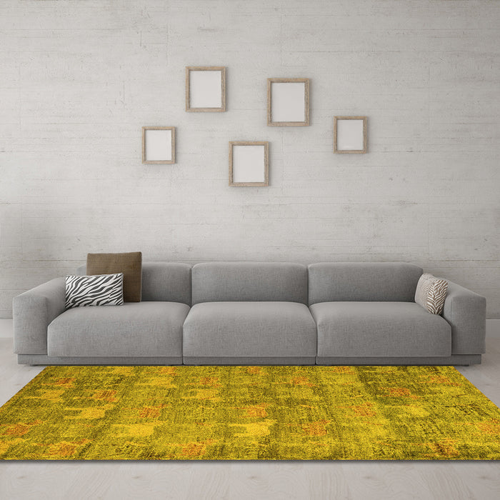 Machine Washable Abstract Yellow Modern Rug in a Living Room, wshabs4988yw