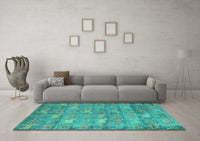 Machine Washable Abstract Turquoise Modern Rug, wshabs4988turq