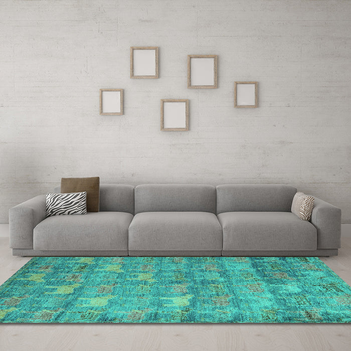 Machine Washable Abstract Turquoise Modern Area Rugs in a Living Room,, wshabs4988turq