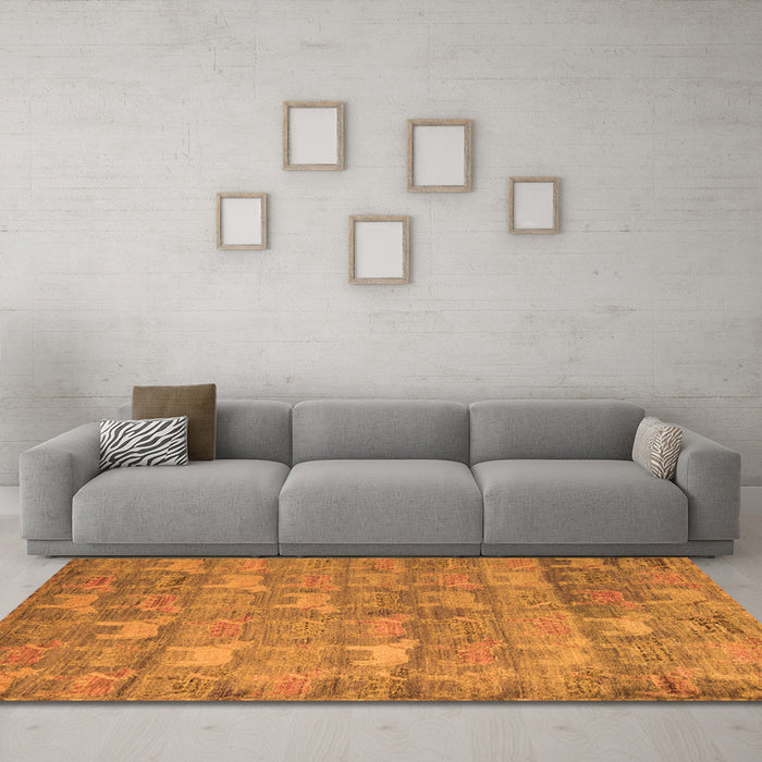 Machine Washable Abstract Orange Modern Area Rugs in a Living Room, wshabs4988org