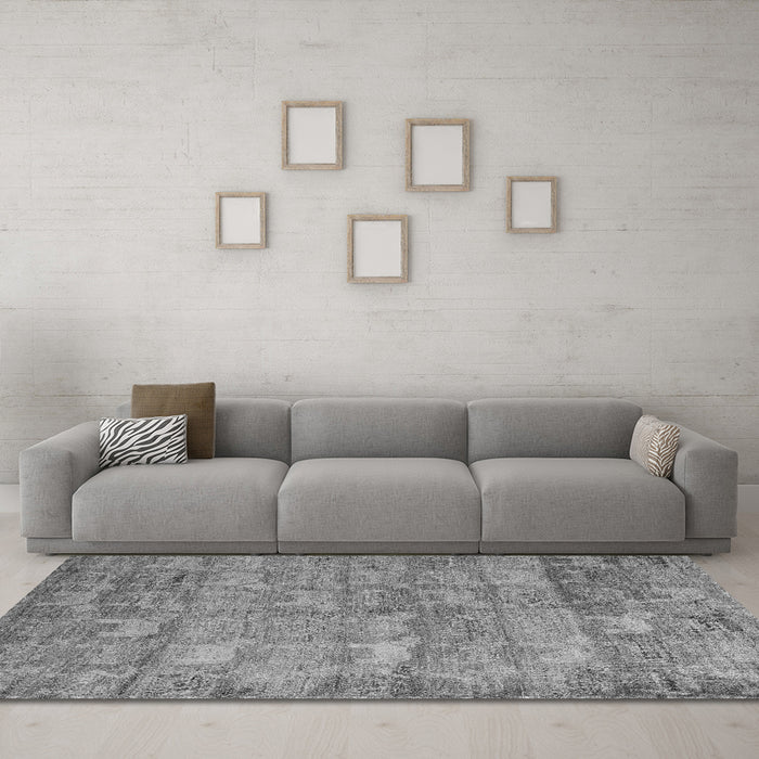Machine Washable Abstract Gray Modern Rug in a Living Room,, wshabs4988gry