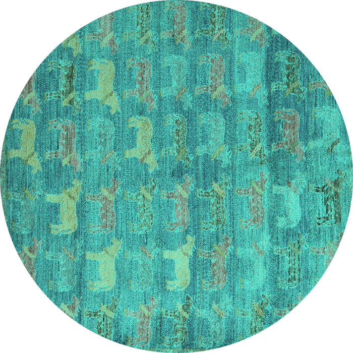 Round Abstract Turquoise Modern Rug, abs4988turq