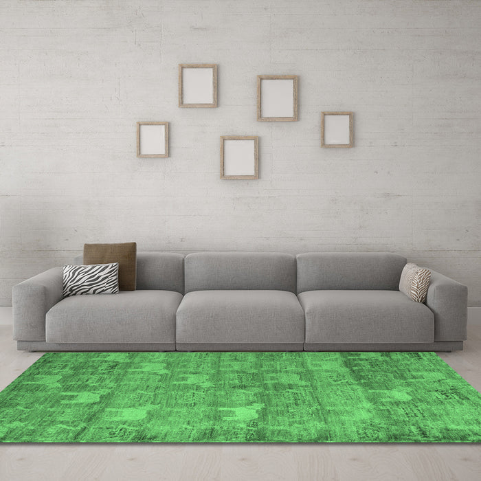 Machine Washable Abstract Emerald Green Modern Area Rugs in a Living Room,, wshabs4988emgrn