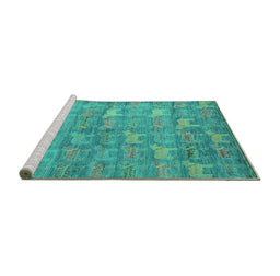 Sideview of Machine Washable Abstract Turquoise Modern Area Rugs, wshabs4988turq