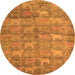 Round Machine Washable Abstract Orange Modern Area Rugs, wshabs4988org