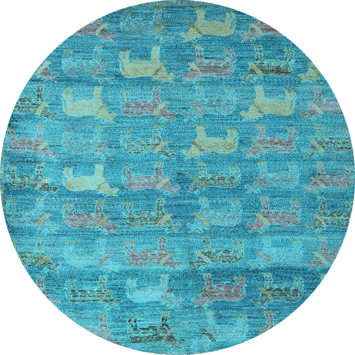 Round Machine Washable Abstract Light Blue Modern Rug, wshabs4988lblu