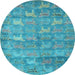 Round Machine Washable Abstract Light Blue Modern Rug, wshabs4988lblu