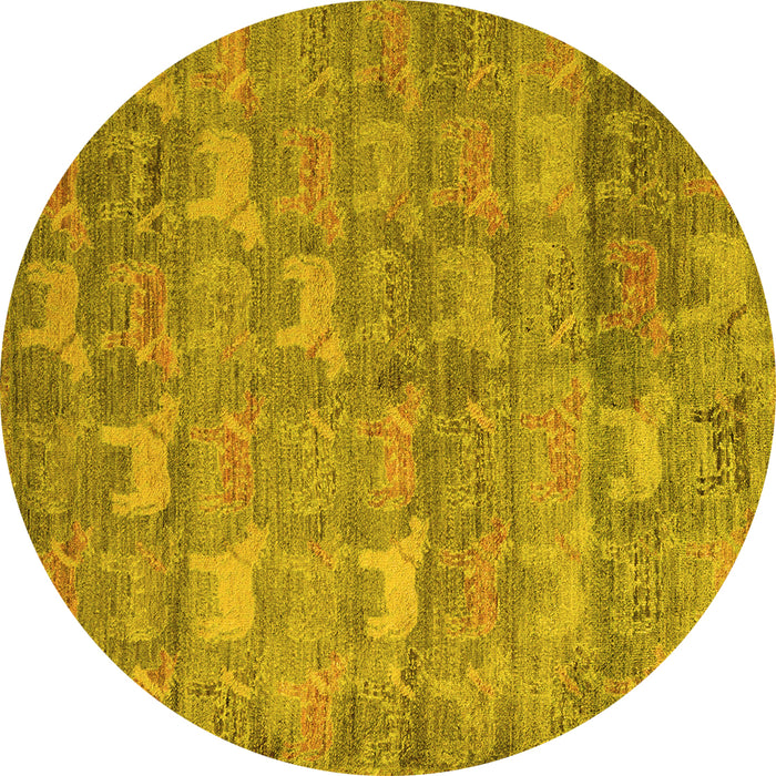 Round Machine Washable Abstract Yellow Modern Rug, wshabs4988yw
