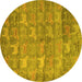 Round Machine Washable Abstract Yellow Modern Rug, wshabs4988yw