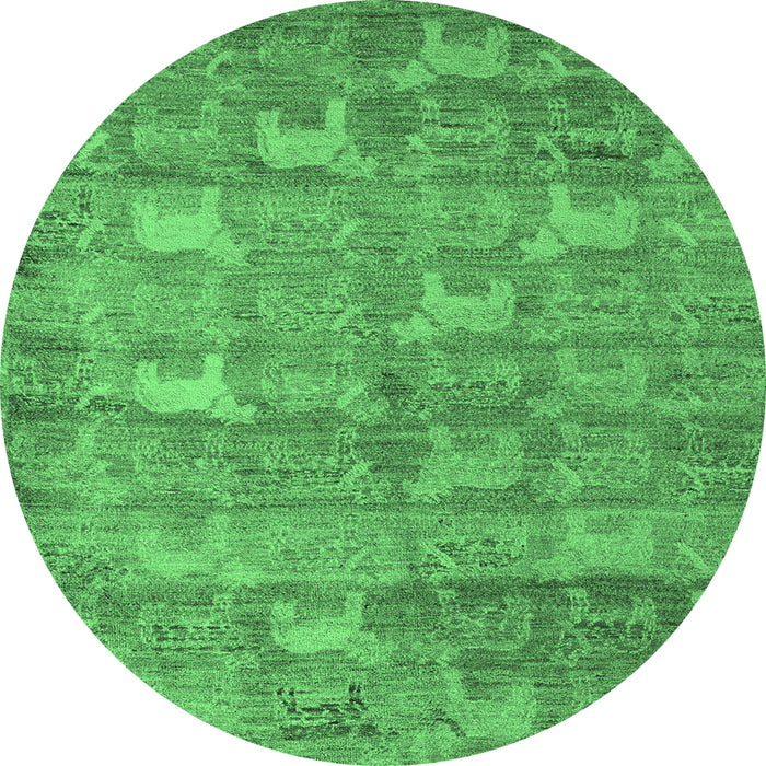 Round Abstract Emerald Green Modern Rug, abs4988emgrn