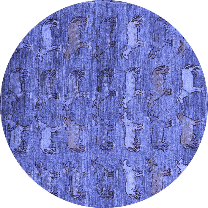 Round Machine Washable Abstract Blue Modern Rug, wshabs4989blu