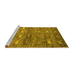 Sideview of Machine Washable Abstract Yellow Modern Rug, wshabs4989yw