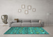 Machine Washable Abstract Turquoise Modern Area Rugs in a Living Room,, wshabs4989turq