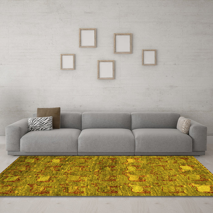 Machine Washable Abstract Yellow Modern Rug in a Living Room, wshabs4989yw