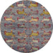 Round Machine Washable Abstract Rosy Pink Rug, wshabs4989
