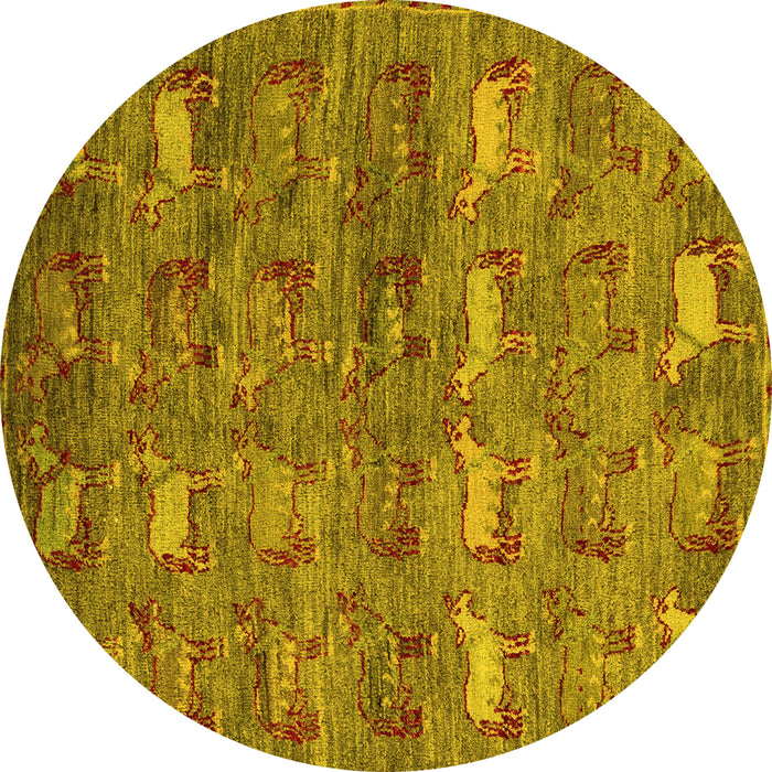 Round Machine Washable Abstract Yellow Modern Rug, wshabs4989yw