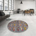Round Machine Washable Abstract Rosy Pink Rug in a Office, wshabs4989