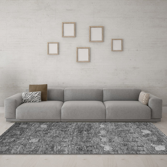 Machine Washable Abstract Gray Modern Rug in a Living Room,, wshabs4989gry