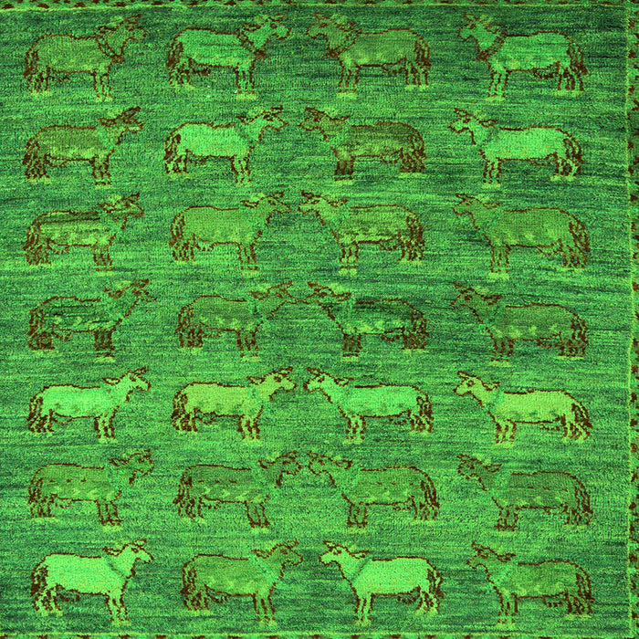 Square Machine Washable Abstract Green Modern Area Rugs, wshabs4989grn