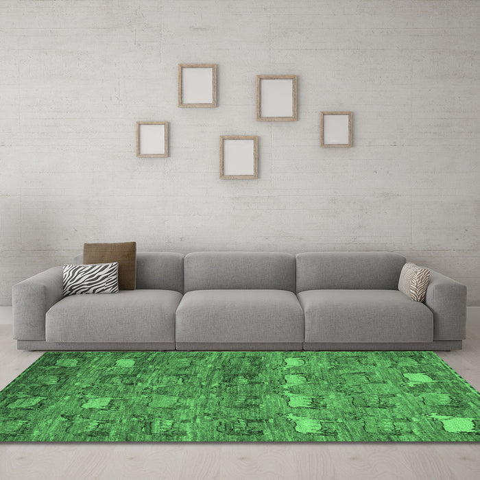 Machine Washable Abstract Emerald Green Modern Area Rugs in a Living Room,, wshabs4989emgrn
