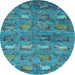 Round Machine Washable Abstract Light Blue Modern Rug, wshabs4989lblu