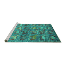 Sideview of Machine Washable Abstract Turquoise Modern Area Rugs, wshabs4989turq