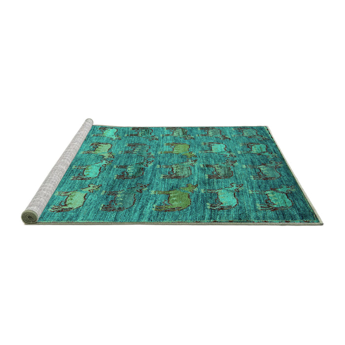 Sideview of Machine Washable Abstract Turquoise Modern Area Rugs, wshabs4989turq
