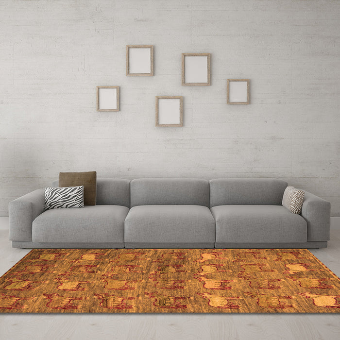 Machine Washable Abstract Orange Modern Area Rugs in a Living Room, wshabs4989org