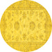 Round Oriental Yellow Traditional Rug, abs498yw