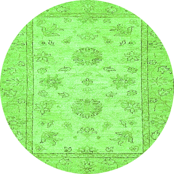 Round Machine Washable Oriental Green Traditional Area Rugs, wshabs498grn
