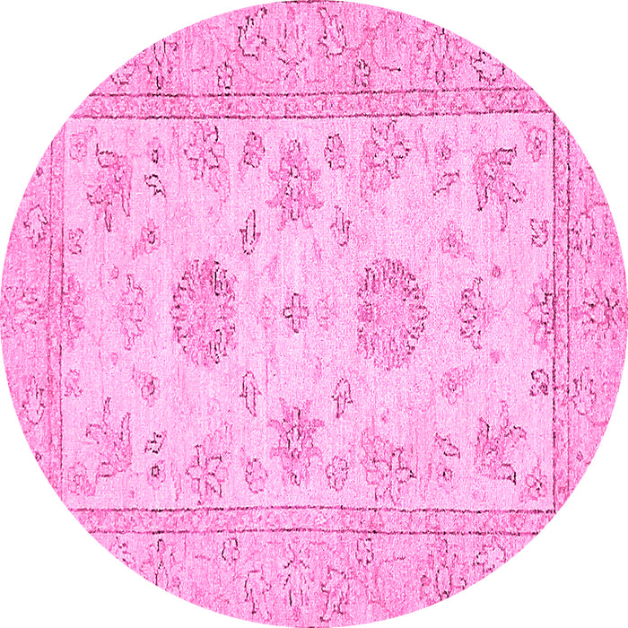 Round Machine Washable Oriental Pink Traditional Rug, wshabs498pnk