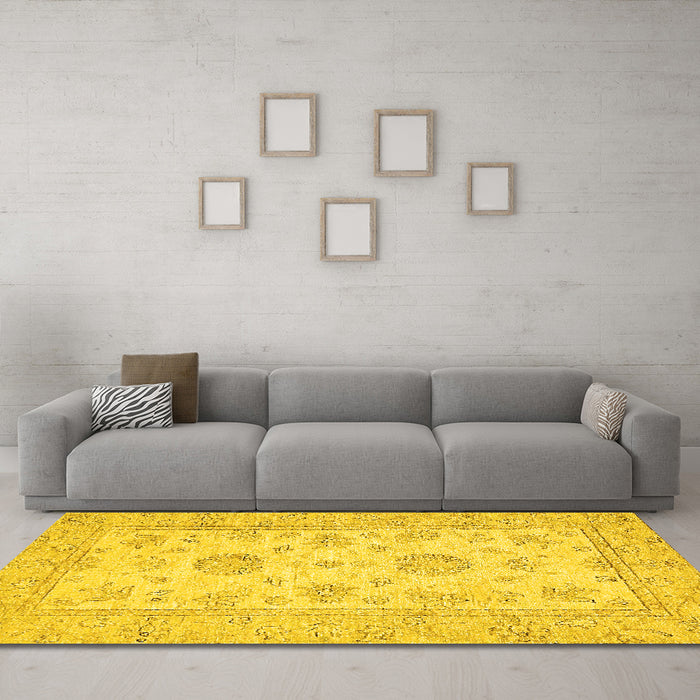 Machine Washable Oriental Yellow Traditional Rug in a Living Room, wshabs498yw