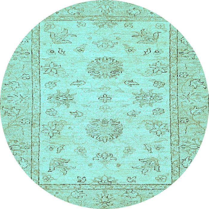 Round Machine Washable Oriental Light Blue Traditional Rug, wshabs498lblu