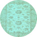 Round Machine Washable Oriental Light Blue Traditional Rug, wshabs498lblu