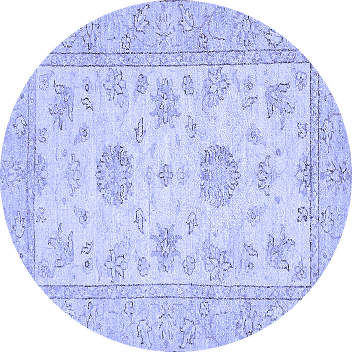 Round Machine Washable Oriental Blue Traditional Rug, wshabs498blu