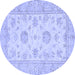 Round Machine Washable Oriental Blue Traditional Rug, wshabs498blu