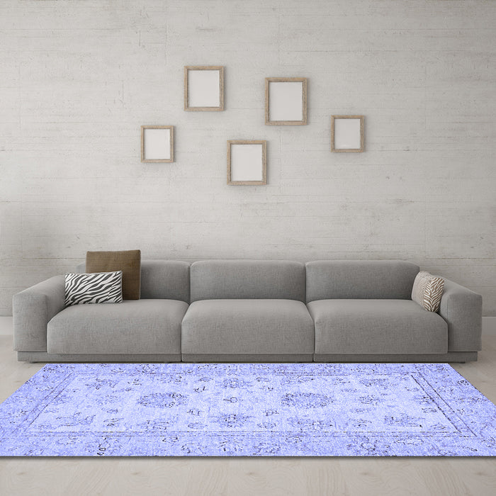 Machine Washable Oriental Blue Traditional Rug in a Living Room, wshabs498blu
