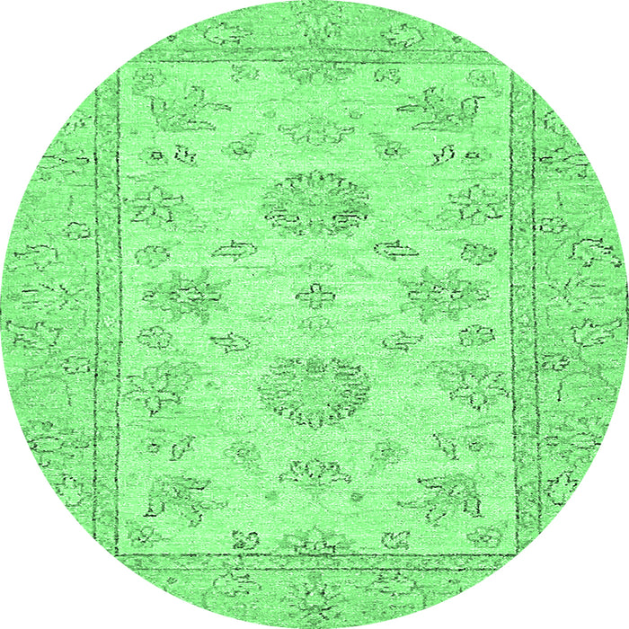 Round Machine Washable Oriental Emerald Green Traditional Area Rugs, wshabs498emgrn