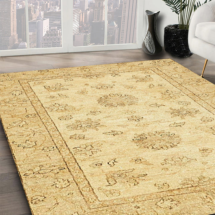 Abstract Yellow Oriental Rug in Family Room, abs498